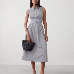 Banana Republic Factory Black and White Striped Sleeveless Shirt Dress